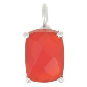Pendentif rectangle facetté avec serti griffe 12x6 mm - Argent 925 - Onyx rouge