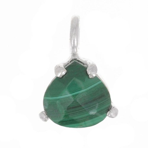 Pendentif triangle facetté avec serti griffe 10x7 mm - Argent 925 - Malachite x1