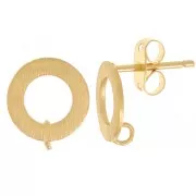 Clous d'oreilles cercle évidé effet brossé 10 mm - anneau ouvert - Doré Or fin x2