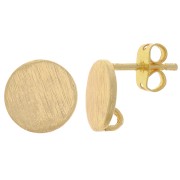 Clous d'oreilles rond effet brossé 10 mm avec anneau ouvert - Doré x2