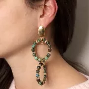 Clous d'oreilles ovale effet brossé 20x13 mm avec anneau ouvert - Doré x2