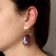 Clous d'oreilles trapèze effet brossé 15 mm avec anneau ouvert - Doré x2