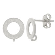 Clous d'oreilles cercle évidé effet brossé 10 mm avec anneau ouvert - Argenté x2