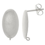 Clous d'oreilles ovales effet brossé 17x10 mm avec anneau ouvert - Argenté x2