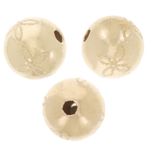 Perle ronde - gravure effet diamanté motif fleur 8 mm - Gold filled (or laminé)  x1