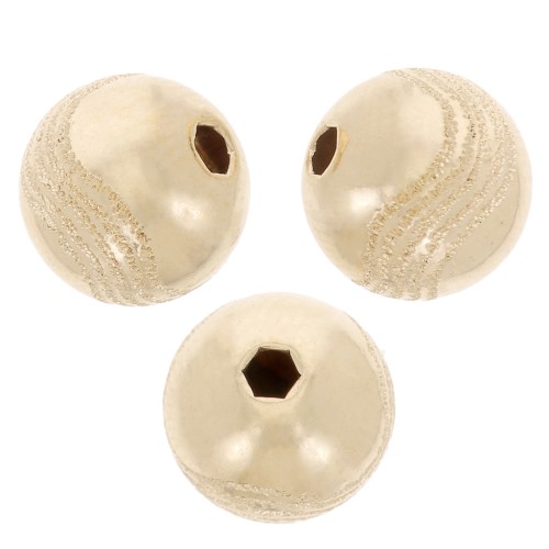 Perle ronde - gravure effet diamanté motif vagues 8mm - Gold filled (or laminé)  x1