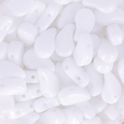 Perles en verre deux trous Paisley Duo 9x5.5 mm - Opaque White x10g