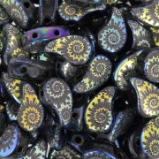 Perles en verre deux trous Paisley Duo 9x5.5 mm - Jet Laser Shell x10g