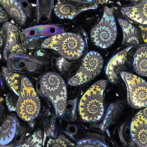 Perles en verre deux trous Paisley Duo 9x5.5 mm - Jet Laser Shell x10g