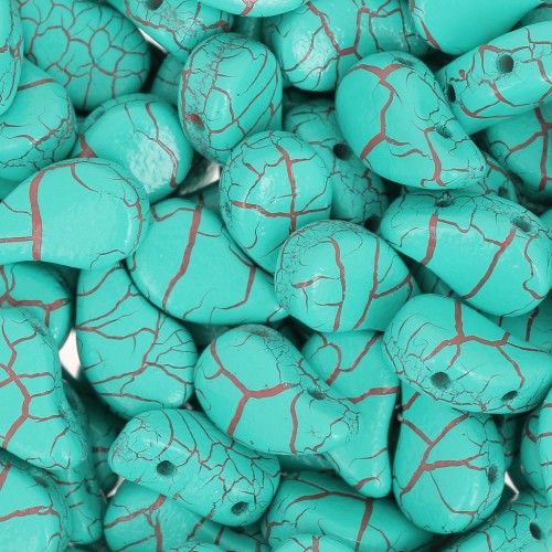 Perles en verre deux trous Paisley Duo 9x5.5 mm Ionic Green Turquoise - Brown x10g