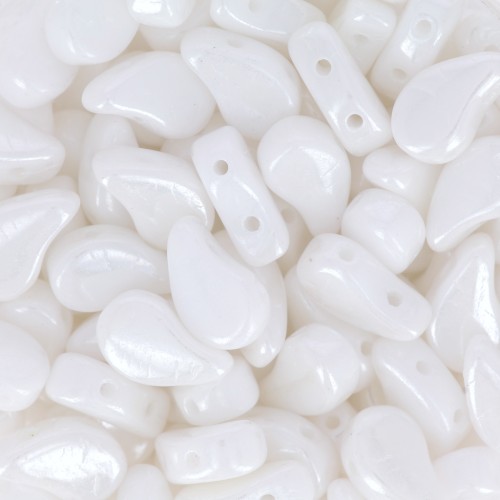 Perles en verre deux trous Paisley Duo 9x5.5 mm - Opaque White Luster x10g