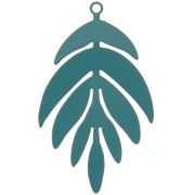Pendentif teinté feuille 40x24 mm - Bleu paon x1