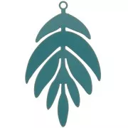 Pendentif teinté feuille 40x24 mm - Bleu paon x1