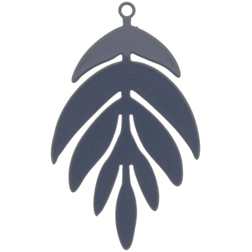 Pendentif teinté feuille 40x24 mm - Gris foncé x1