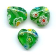 Coeurs Millefiori 10 mm Vert x5