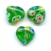 Coeurs Millefiori 10 mm Vert x5
