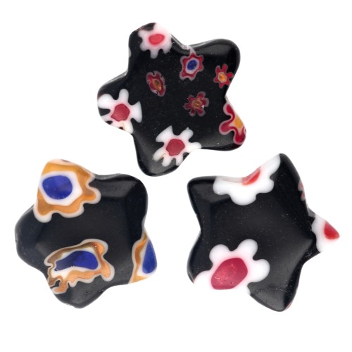 Perles étoiles Millefiori 10 mm - Noir x5