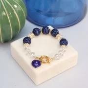 Pendentif coeur 18x16 mm - pierre gemme et oxyde de zirconium - Doré - Sodalite