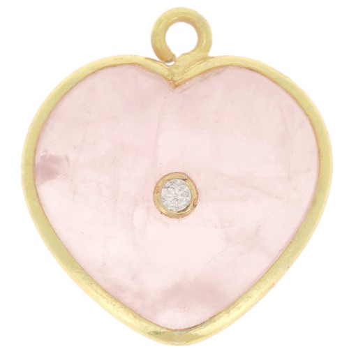 Pendentif coeur 18x16 mm - pierre gemme et oxyde de zirconium - Doré - Quartz rose