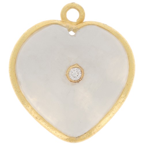 Pendentif coeur 18x16 mm pierre gemme & oxyde de zirconium - Doré - Pierre de lune