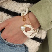 Pendentif coeur 18x16 mm pierre gemme & oxyde de zirconium - Doré - Pierre de lune