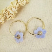 Pendentif fleur 21 mm en résine transparente - Bleu gris marbré x1