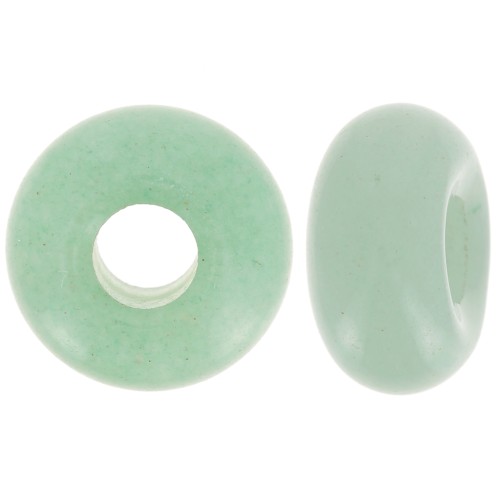 Perle ronde gros trou - donuts - 14 mm en pierre gemme - Aventurine x1