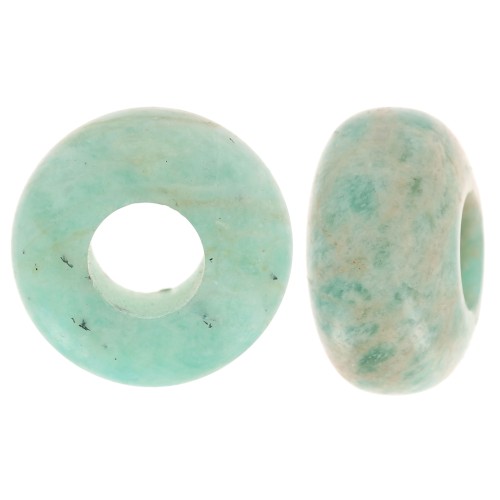 Perle ronde gros trou - donuts - 14 mm en pierre gemme - Amazonite x1
