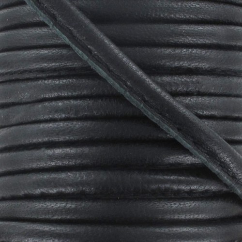 Cordon cuir surpiqué 4 mm - Noir x1m