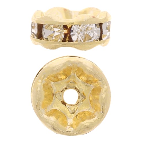Rondelles Strass 6 mm - doré - Crystal x4