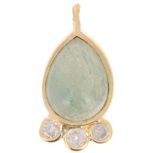 Pendentif goutte 14x7 mm  - pierre gemme et oxydes de zirconium - Doré - Aventurine