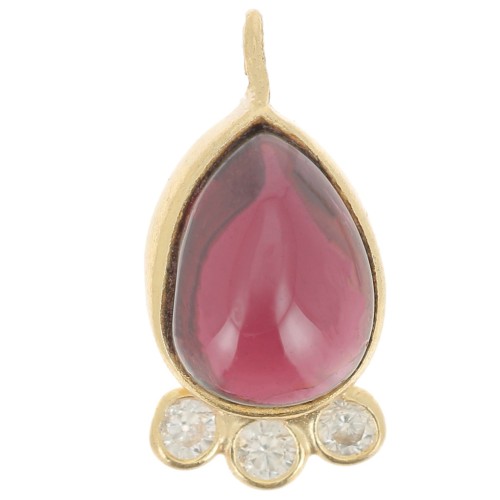 Pendentif goutte 14x7 mm  - pierre gemme et oxydes de zirconium - Doré - Grenat x1