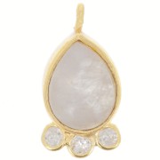 Pendentif goutte  14x7mm pierre gemme et oxydes de zirconium - Doré - Pierre de lune