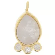 Pendentif goutte  14x7mm pierre gemme et oxydes de zirconium - Doré - Pierre de lune