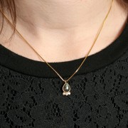 Pendentif goutte  14x7mm pierre gemme et oxydes de zirconium - Doré - Pierre de lune