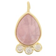 Pendentif goutte 14x7 mm  - pierre gemme et oxydes de zirconium - Doré - Quartz rose