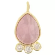 Pendentif goutte 14x7 mm  - pierre gemme et oxydes de zirconium - Doré - Quartz rose