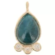 Pendentif goutte 14x7 mm - pierre gemme et oxydes de zirconium - Doré - Apatite x1