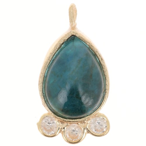 Pendentif goutte 14x7 mm - pierre gemme et oxydes de zirconium - Doré - Apatite x1