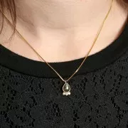 Pendentif goutte 14x7 mm - pierre gemme et oxydes de zirconium - Doré - Apatite x1