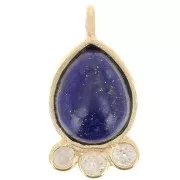 Pendentif goutte  14x7mm - pierre gemme et oxydes de zirconium - Doré - Lapis lazuli