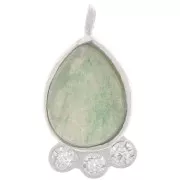 Pendentif goutte 14x7 mm  - gemme & oxydes de zirconium - Argent 925 - Aventurine