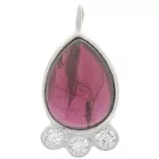 Pendentif goutte 14x7 mm  - gemme & oxydes de zirconium - Argent 925 - Grenat x1