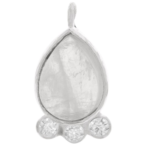 Pendentif goutte  14x7mm - gemme & oxydes de zirconium - Argent 925 - Pierre de lune