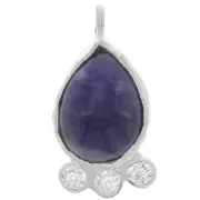 Pendentif goutte 14x7 mm  - gemme & oxydes de zirconium - Argent 925 - Sodalite x1