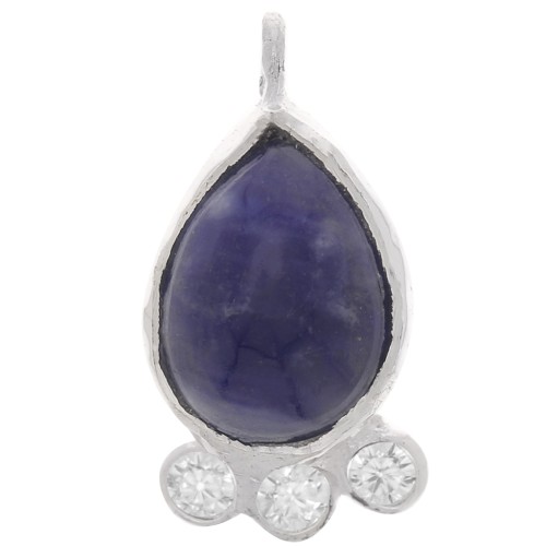 Pendentif goutte 14x7 mm  - gemme & oxydes de zirconium - Argent 925 - Sodalite x1