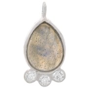 Pendentif goutte 14x7 mm  - gemme & oxydes de zirconium - Argent 925 - Labradorite