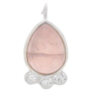 Pendentif goutte 14x7 mm  - gemme & oxydes de zirconium - Argent 925 - Quartz rose