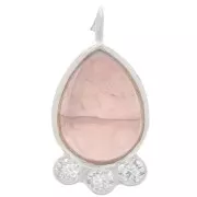 Pendentif goutte 14x7 mm  - gemme & oxydes de zirconium - Argent 925 - Quartz rose