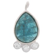 Pendentif goutte 14x7 mm  - gemme & oxydes de zirconium - Argent 925 - Apatite x1